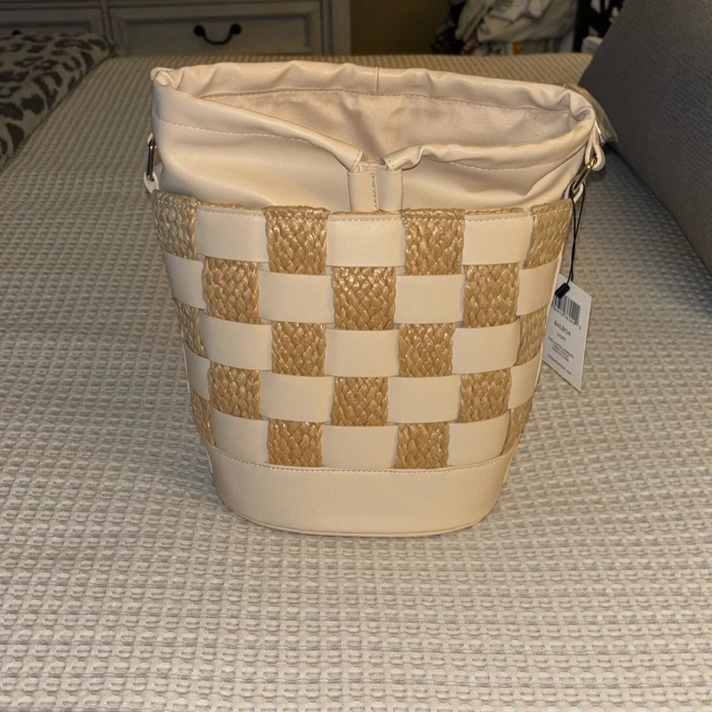 Matisse Cream and Tan Woven Bucket Tote